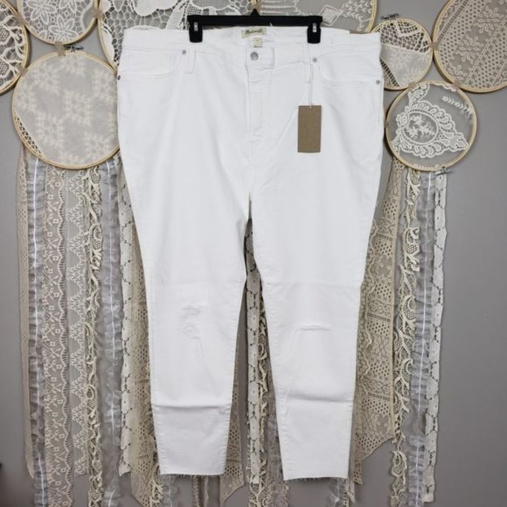 Madewell White Distressed Mid Rise Skinny Jeans - Picture 2 of 7